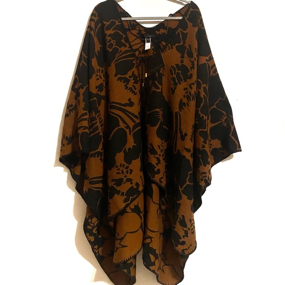 Marc New York Sweaters - Marc New York Floral Cape Brown Black Soft One Size Fits All Poncho NWT